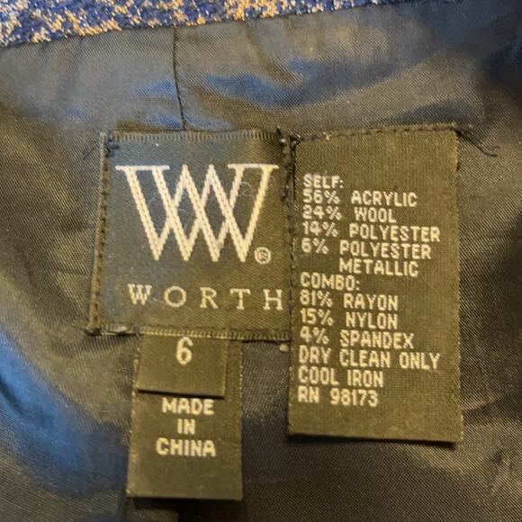 Worth Navy and Shimmering Gold Fringed Button Front Jacket Size 6 - Picture 9 of 9